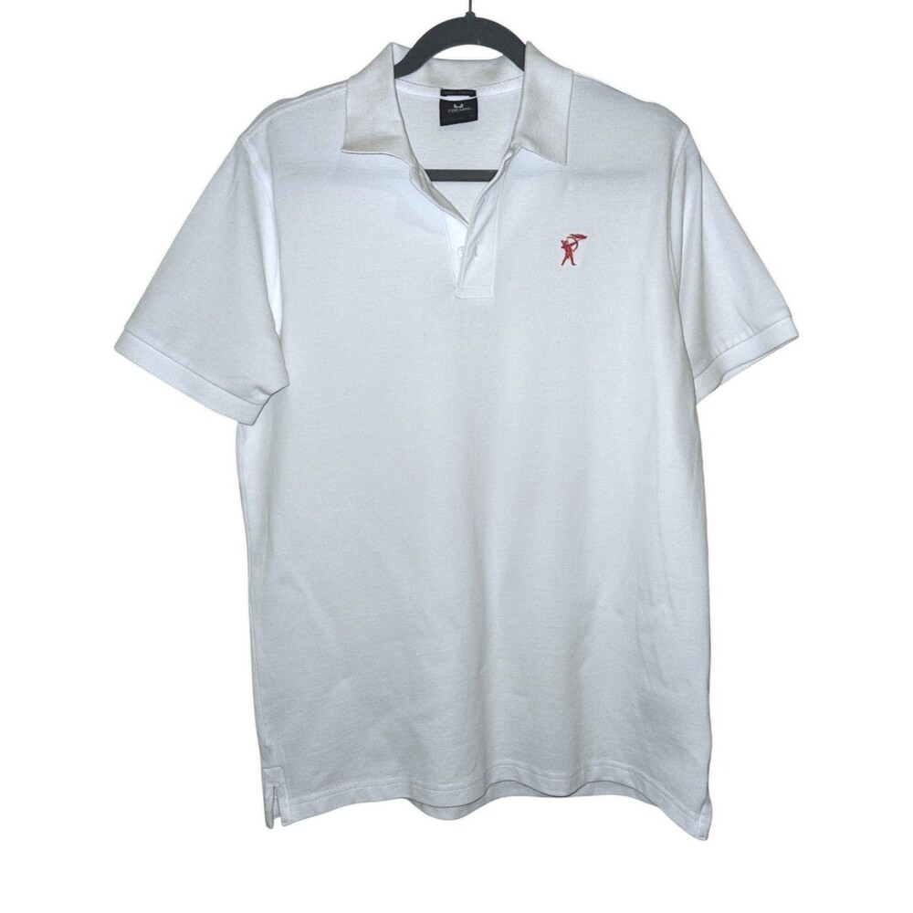 Tee Jays Mens White Luxury Stretch Red Logo Preppy Tennis Prep Polo Size M